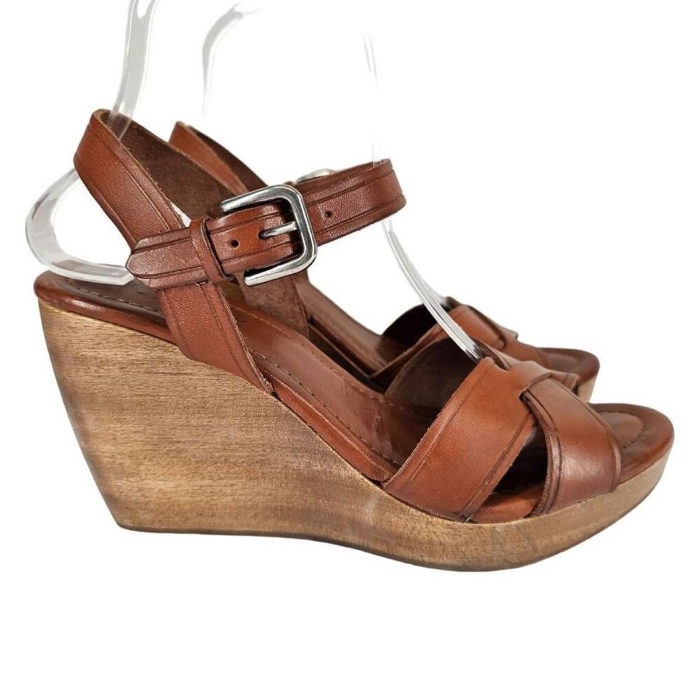 Madewell Strappy Leather Wedge Sandals Tan 8
